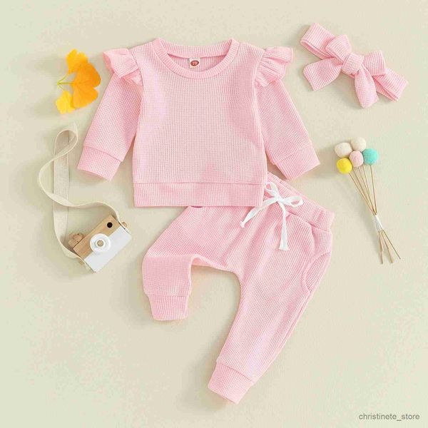 Set di abbigliamento Principessa Neonate Abiti Primavera Autunno Bambini Abbigliamento per bambini Ruffle Manica lunga Felpa Pantaloni sportivi Fascia per capelli Set R231127