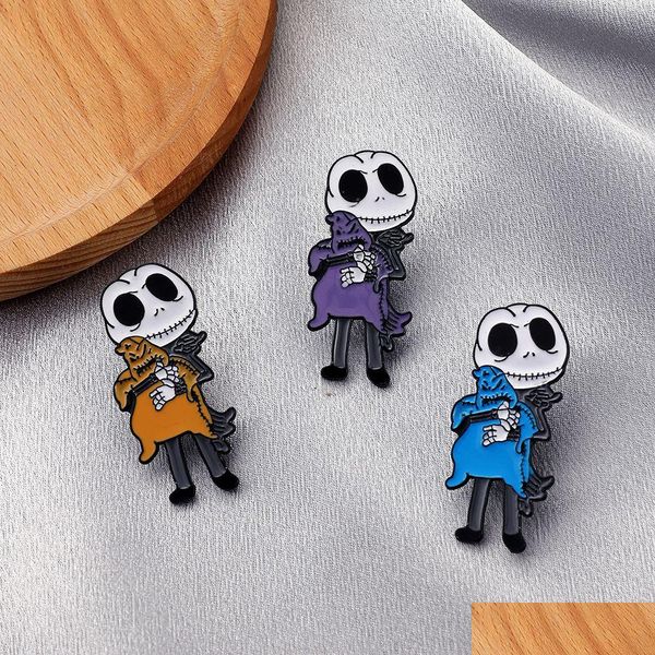 Accessori per cartoni animati Jack Skellington Distintivi smaltati Nightmare Before Christmas Oogie Boogie Pumpkin King Halloween Movie Jewelry Spilla Dhyab