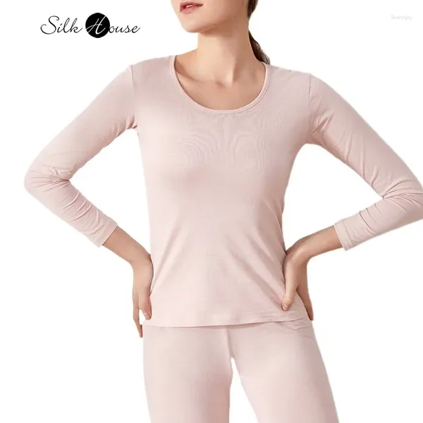 Indumenti da notte da donna 2023 Autunno/Inverno Biancheria intima calda 80% Seta di gelso naturale 20% Cotone Tinta unita Double Sided Set sottofondo lavorato a maglia