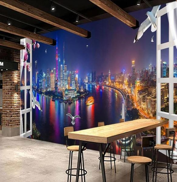 Papel de parede 3d hd cidade noite painel murais para crianças sala de estar quarto sofá tv fundo decoração de parede papier peint mural gr1406663