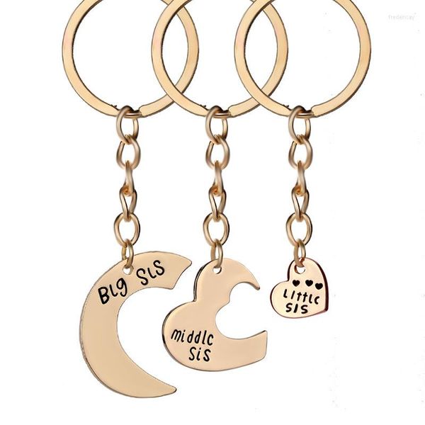 Keychains 3pcs-set Big Sis Middle Little Keychain Love Heart Sister Chain Family Friends Jeia Presentes de Natal CHAVEROIRO