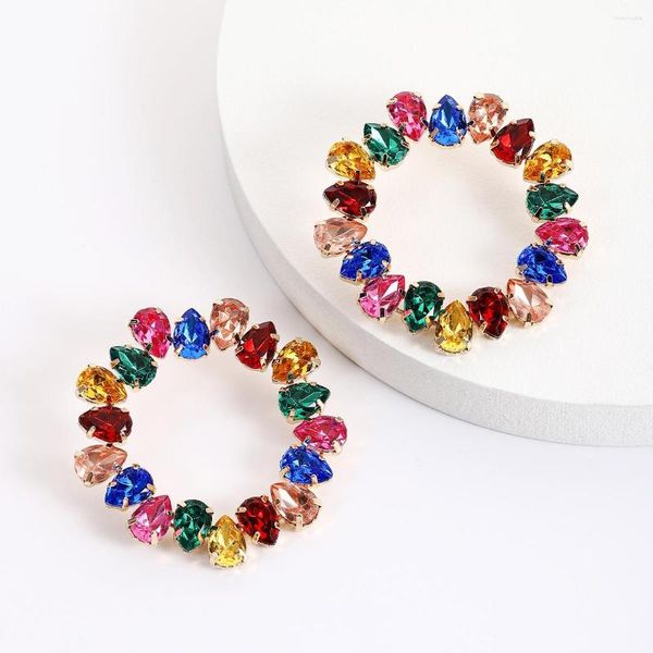 Ohrstecker Girlgo Trendy Multicolor Glas Strass Verziert Für Frauen Klarer Kristall Geometrischer Runder Ohrschmuck