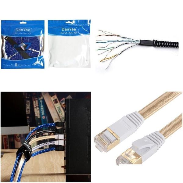 Cavi per computer Connettori S Cat 7 Ethernet Nylon intrecciato 16Ft Cat7 Alta velocità professionale Placcato oro Spina Stp Fili Rj45 Zz Drop De Dh2L1