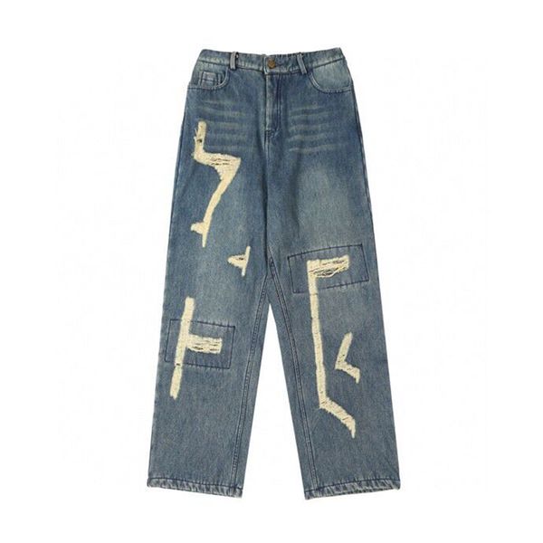 Calças masculinas plus size designer jeans completo estampado carta impressão feminina hip-hop moda calças casuais 03887