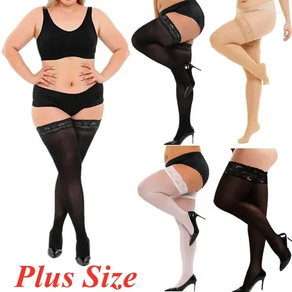 Calze da donna Calze lunghe a rete Calze taglie forti con antiscivolo per sopra il ginocchio Calzino alto sexy in pizzo bianco nero Collant XXXXL