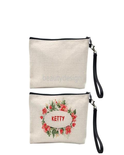 Stock Sublimazione Lino Borsa per il trucco Bomboniera Portamonete in bianco fai da te Borse per matite Custodia per rivestimento a trasferimento di calore Regalo di Natale DD9690697