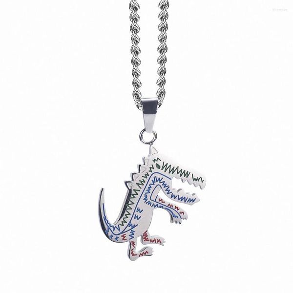 Anhänger Halsketten Hip Hop Monster Dinosaurier Halskette Persönlichkeit Silber Farbe Edelstahl Männer Frauen Street Dancing
