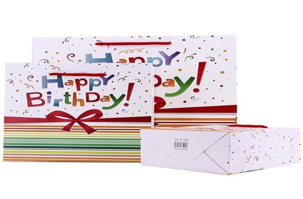 Envoltório de presente 5 pcs feliz aniversário saco de papel kraft amigável com alças recicláveis loja embalagem 211S209O6108563