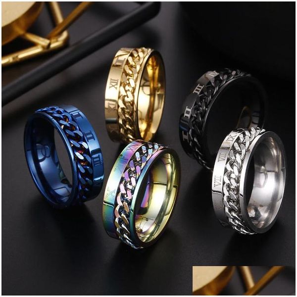 Ringe 316L Titan Edelstahl römische Zahl Band Männer Ring Rollen Kette Finger für Frauen Großhandelspreis Drop Delivery J Dhrui