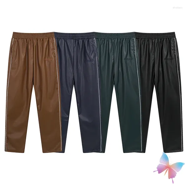 Pantaloni da uomo Vintage Street Rep Lettera R in rilievo di alta qualità Elastico in vita in pelle Uomo Donna Pantaloni larghi a strisce laterali casuali