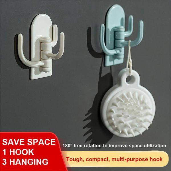 Hakenschienen Multifunktionaler Badezimmerhaken ohne Perforation Traceless Hanger Rotating Powerful 3 Branch Kitchen Storage Hooks