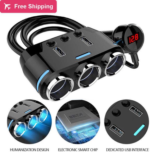 12V-24V CARREGO DE Cigarro de cigarro Spletter Splitter Plug LED LED USB CARREGADOR ADAPTADOR CANTO DE EXTENSÃO DE CARRENTE DE CARRETRO DE TENSÃO DE TODRO