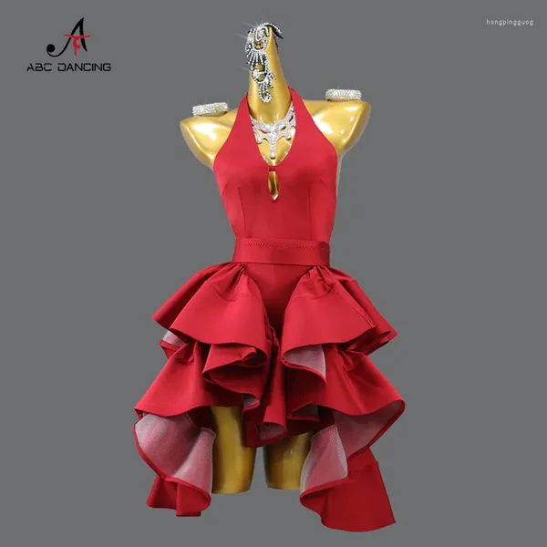 Сценическая одежда, профессиональное красное платье для латинских танцев, сексуальный женский костюм для бальных вечеринок, тренировочная линия, женская спортивная юбка, женская одежда