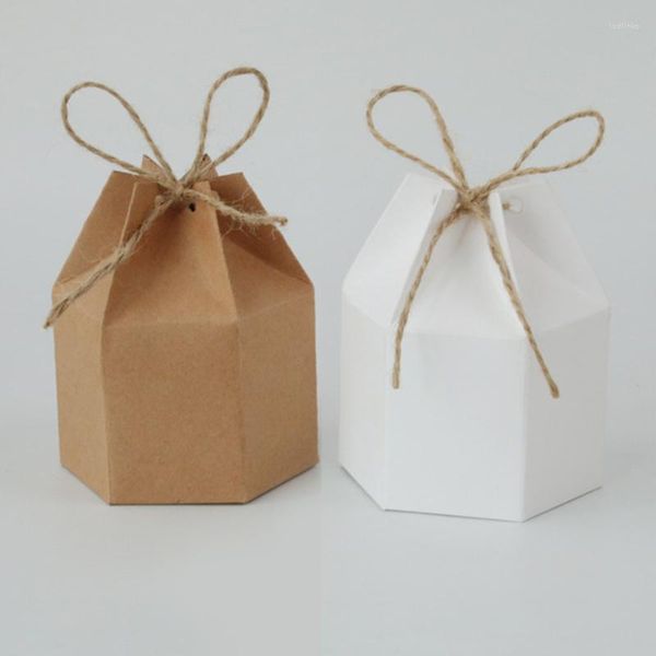 Confezione regalo 25/50 pz Lanterna Esagonale Contenitore di Caramella Pacchetto di Carta Kraft Cartone Bomboniera E Borse da Festa di Natale di San Valentino Fai da Te