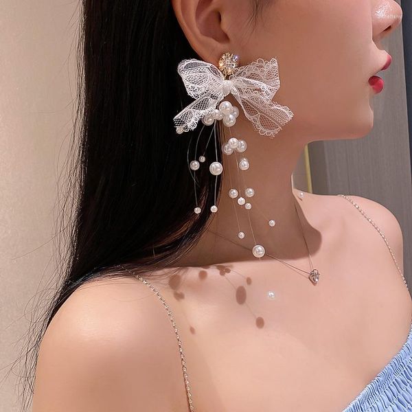 Ohrstecker DREJEW Perle Anhänger Strass Spitze Koreanische Mode Luxus Frau Ohrring Frauen Niedlich Baumeln Schmuck Zubehör