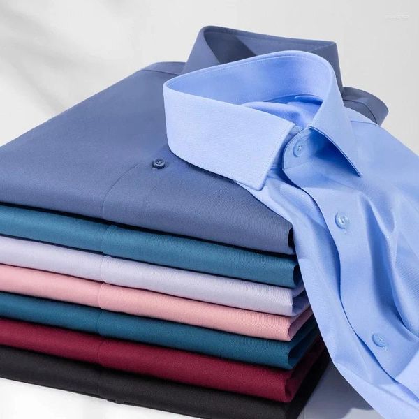 Herrenhemden Frühling Herbst Hemd Langarm Lässig Glatt Weich Anti-Falten Solide Formal Business Camisa Social Blau Weiß