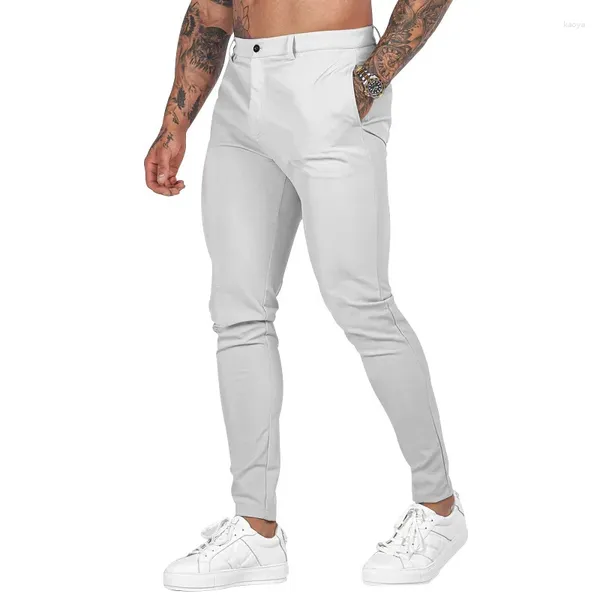 Calças masculinas 2024 Mens Chino Flat-Front Dress Stretch Casual Algodão Regular Fit Skinny Calças Cônicas