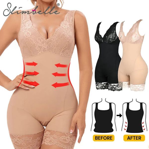 Calcinha Feminina Shapewear Mulheres Full Body Shaper Slimming Bodysuits Lace Corset Cintura Trainer Shaping Underwear Pós-Parto Recuperação Bainha 231127