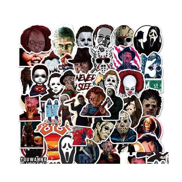 Adesivi per auto 50 Pz / lotto Horror Movie Killer Role Skateboard Lage Laptop Pvc impermeabile Scrapbooking Halloween Graffiti Sticker Decalcomanie Dht5A