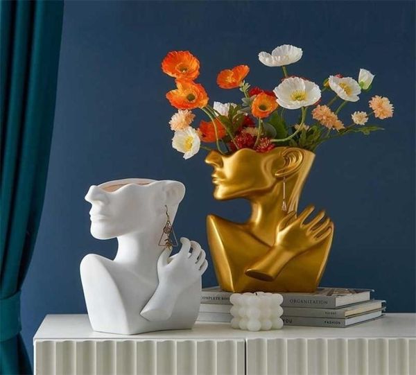Ritratto Vaso Statua Figura astratta Vasi da fiori Decorativo Vaso da tavolo Giardino Casa moderna Resina Decora Arte Nordic Home Decor 224192765