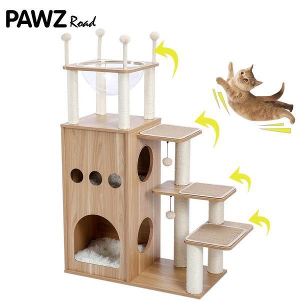 Arranhadores para gatos, entrega rápida, casa na árvore, torre, condomínio, madeira, arranhador, sisalcoberto, almofadas com bola de jogo para gatos e gatinhos