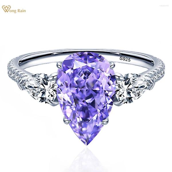 Anéis de Cluster Wong Chuva 925 Sterling Silver Pear Cut Lab 4.7CT Ametista Citrino Branco Sapphire Gemstone Anel para Mulheres Jóias de Noivado