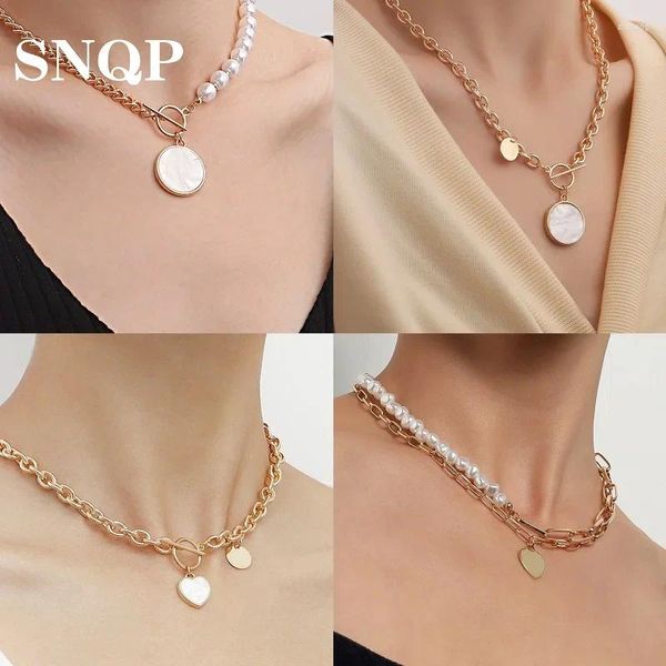 Anhänger Halsketten Mode Französisch Vintage Herz Form Choker Imitation Perle Für Frauen Gold Farbe Ketten Kreis Y2k Stil Schmuck