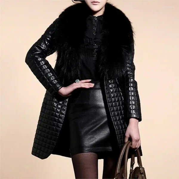 Женское меховое женское зимнее пальто из искусственной кожи с длинными рукавами, куртка, верхняя одежда, пальто 2024, теплая верхняя одежда, пальто черного цвета