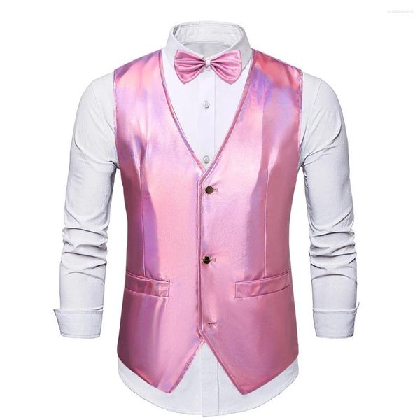 Coletes masculinos sexy rosa metálico terno colete homens 2023 marca slim fit festa de natal colete casamento porm eventos gilet traje homme