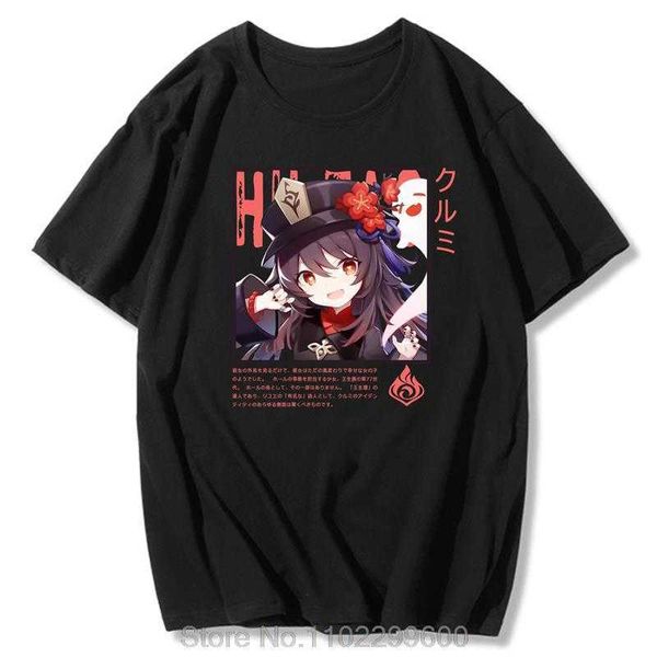 T-shirt da uomo Hu Tao T Shirt Donna Genshin Impact Hot Game Fashion Top Y2k Ahetic Harajuku Kawaii Tees Summer Cotton Stampa T-shirt casual G230427