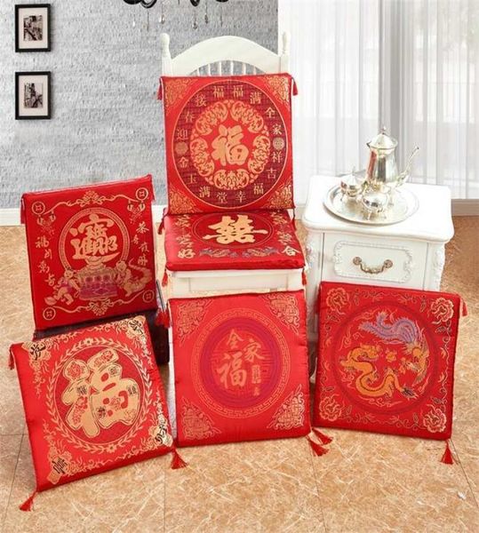 Lavável chinês vermelho bordado assento almofada ano presentes de casamento almofada mais grossa cadeira cozinha escritório pátio macio 2112037765250