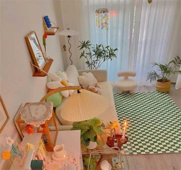 Dama tahtası düz renkli halılar geniş alan halıları oturma odası için kaymaz yeşil zemin mat yumuşak başucu halı yatak odası dekor 22019250695