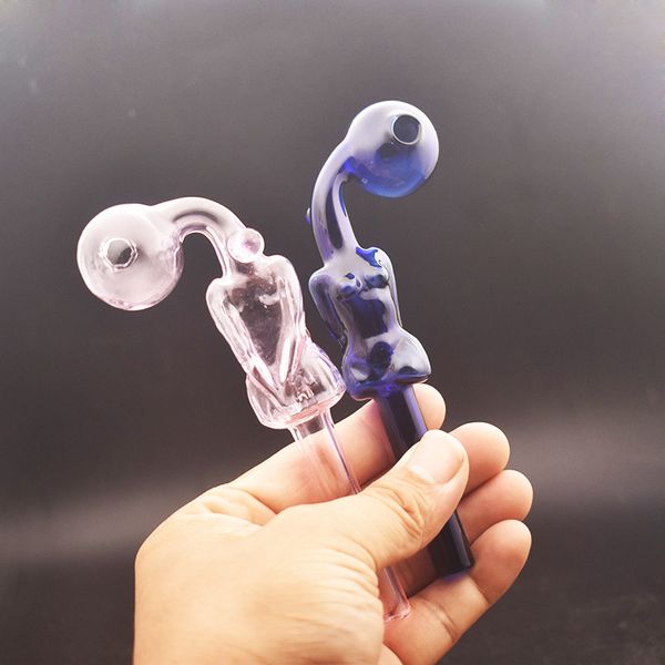 Linda menina fumar cachimbo dab ferramenta 14cm tubos de vidro bong tubos de água de óleo balanceador de vidro fumar cachimbos de tabaco Dab palha plataforma de petróleo preço mais barato