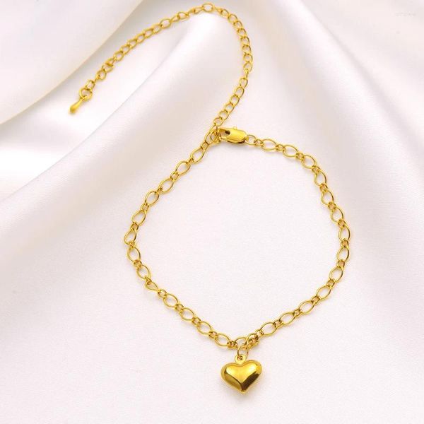 Braccialetti con ciondoli Ciondolo a cuore placcato oro 24 carati Bracciale a catena di mais Braccialetti Cavigliera Popcorn elastico Regali di gioielli di moda