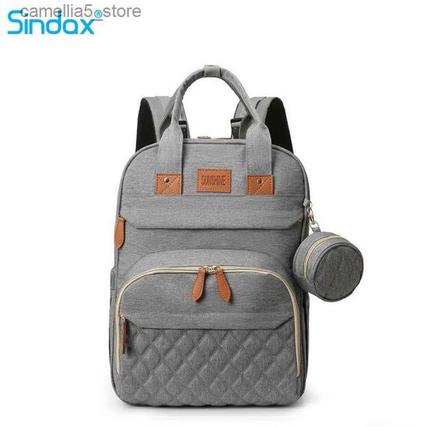 Sacos de fraldas 3 em 1 saco de fraldas mochila dobrável cama de bebê saco de viagem à prova d'água com carga USB bolsa de mamãe com troca de almofada de berço pano de sombra Q231127