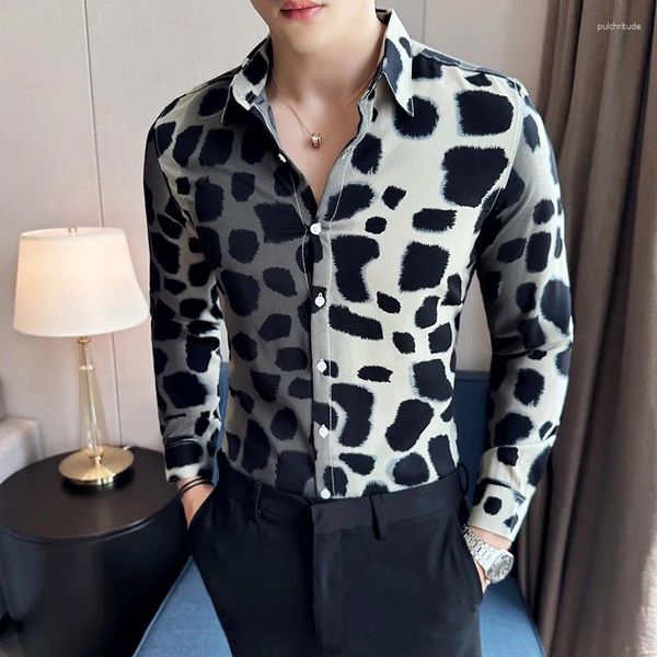 Мужские повседневные рубашки 2023 – модные деловые джентльменские тренды, корейская версия, все, британская индивидуальность, рубашка с леопардовым принтом