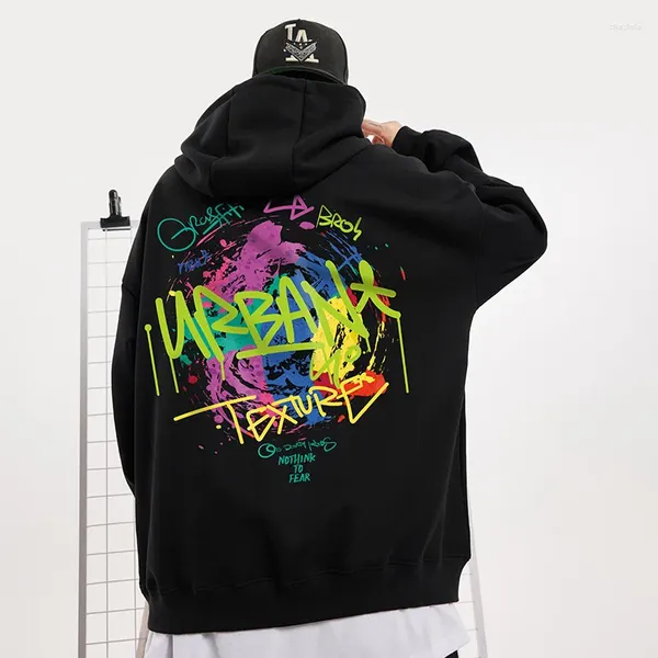 Herren-Kapuzenpullover, Herbst- und Wintermode, große Größe, langärmeliger Pullover, Graffiti-Buchstabendruck, lässiger, lockerer, gepolsterter, verdickter Kapuzenpullover