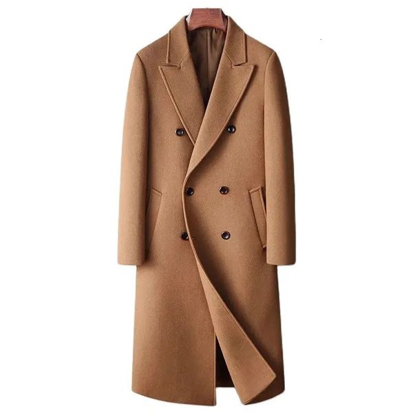 Casacos Masculinos De Pele Falso Outono Inverno Lã Misturas Moda Dupla Breasted Inteligente Casual Longo Trincheira De Lã Homens Trun Down Collar Outerwear 231124