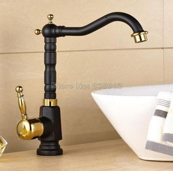 Schwarz Gold Becken Wasserhahn Waschbecken Kalt und Bad Mischbatterien 360 Grad Schwenkauslauf Küchenarmatur Tnf807 Faucets6653732