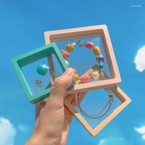 Bolsas de jóias colorido 3d flutuante moldura sombra exibição filme suspensão armazenamento caixa transparente pulseira embalagem