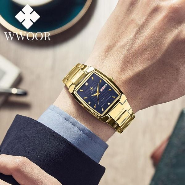 Нарученные часы Wwoor 2023 Fashion Square Watches for Man Luxury Sport