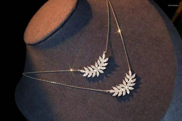 Pingentes moda feminina 925 prata pena zircão pingente colar geométrico forma de folha simples clavícula corrente camisola