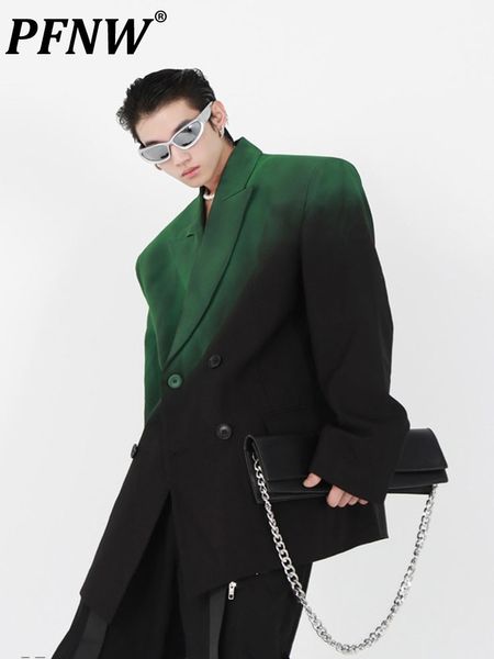 Abiti da uomo Blazer PFNW Selfmade Minority Black Green Gradient Shoulder Cushion Profile Giacca da abito Loose High Street Design di nicchia 12A5547 230427