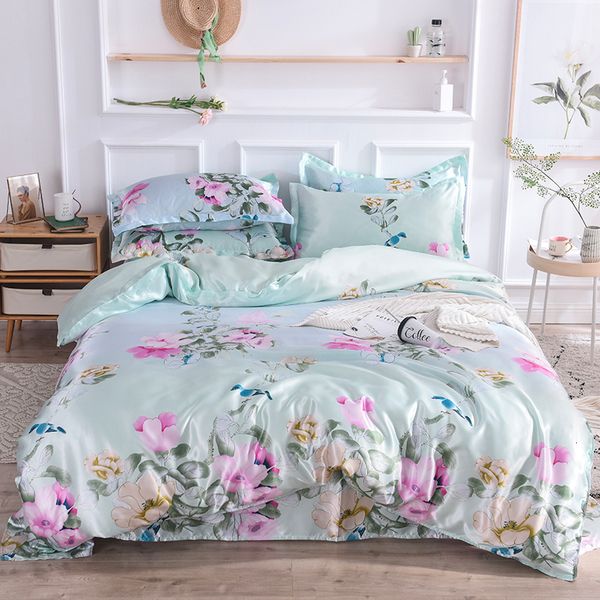 Conjuntos de roupas de cama BoenJoy Pla Planos de cama de fibra fresca Queen King Tamanho Floral Impresso Tampa de Duvet Twin Calles para o lençol de casal de verão de verão 230427