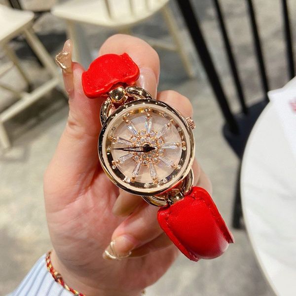 Relógios de pulso de luxo senhora relógio de neve Rotary dial Rose Gold Sliver designer diamante moda mulheres relógios pulseira de couro relógio de pulso para mulheres Natal MothersD ayB