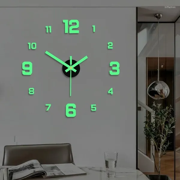 Relógios de parede Creative DIY Relógio adesivos simples luminosos de estudo silencioso de estudo Sala de estar de decoração sem soco