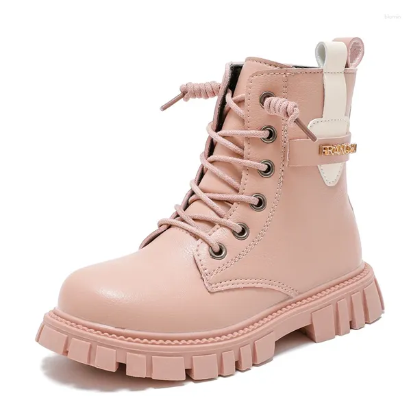 Botas de luxo crianças sapatos meninas moda couro impermeável plataforma de salto neve sneaker branco rosa tornozelo para menina