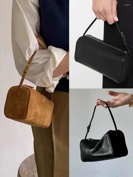 Duffel Bags O R0W 2023 Lápis para Mulheres Designer de Luxo Marca Moda Couro Genuíno Saco Cilíndrico Textura de Axila Tote de Mão