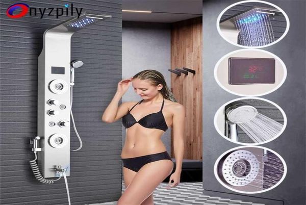 Duschpaneel LED Regen Wasserfall Kopf Regen Massage System Körperdüsen Hand Edelstahl Badezimmerscheibe 2112298247324