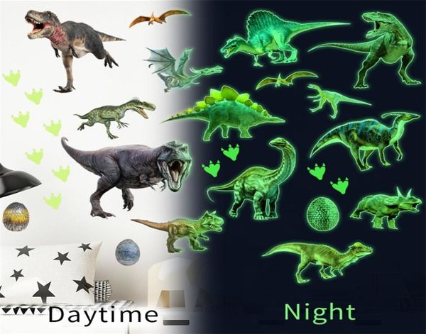 Yeşil ışık ışıltısı dinozor duvar çıkartmaları ev yatak odası çocuk odası dekorasyon hayvan floresan çıkartmaları karanlık çıkartmada parlıyor 23797528